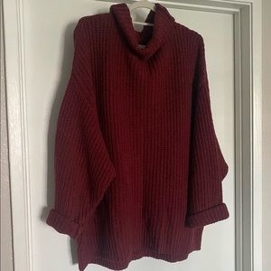Free People Burgundy Oversized Knit Sweater
